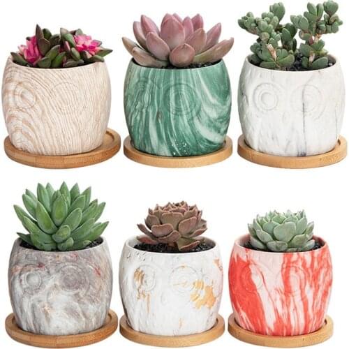 Creative Ceramic Succulent Flower Pot Marble Pattern Owl Planter Home Office Decor Miniature Model Desktop Decoration Flowerpots