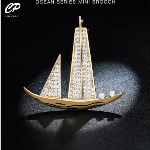 Fashion Sailboat Brooches Beauty Steam Rhinestone Boat Party Casual Brooch For Woman Mens Pins Gifts