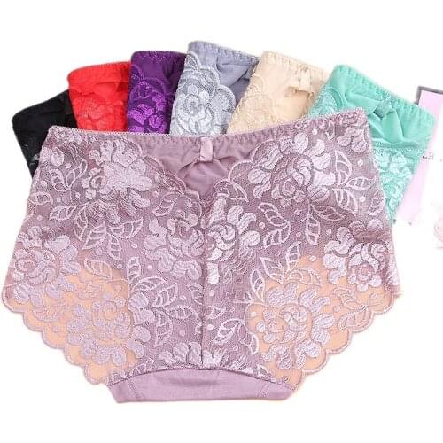Fashion HollowOut Sexy Lace Underwear Women Panties Raises Buttock Pure Cotton Briefs Nonmarking transparent Lingerie Female