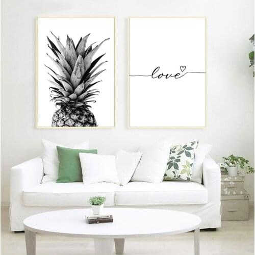 Pineapple Wall Art Canvas Posters Prints Nordic Love Quote Paintings Black White Wall Picture for Living Room