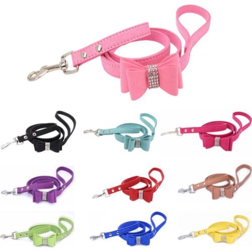 New Bowknot Korea velvet suede microfiber leather pet Cat Traction Rope Belt dog leads rope leash chain