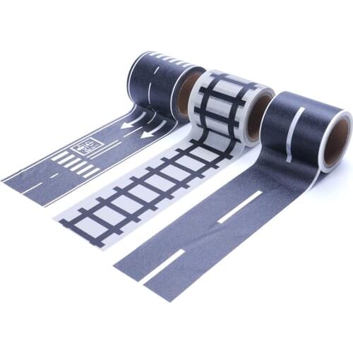 New 5m Black Railway Road Washi Tape Sticker Wide Creative Traffic Road Adhesive Masking Tape Road For Kids Toy Car Play