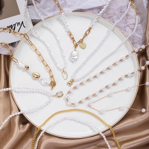Vienkim Vintage Pearl Choker Necklace For Women Fashion White Imitation Pearl Necklaces 2021 Trend Elegant Wedding Jewelry