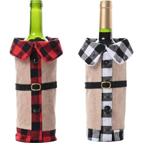 Plaid Santa Claus Suit Wine Bottle Cover Christmas Dinner Table Party Decor Christmas Decor for Home Natal 2020 Dinner Table