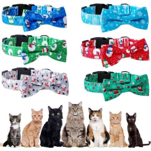 Christmas Pet Dog Collars Adjutable Printed Pet Collar With Bow Tie for Small Medium Dogs Personalized Pet Puppy Dog Accessories
