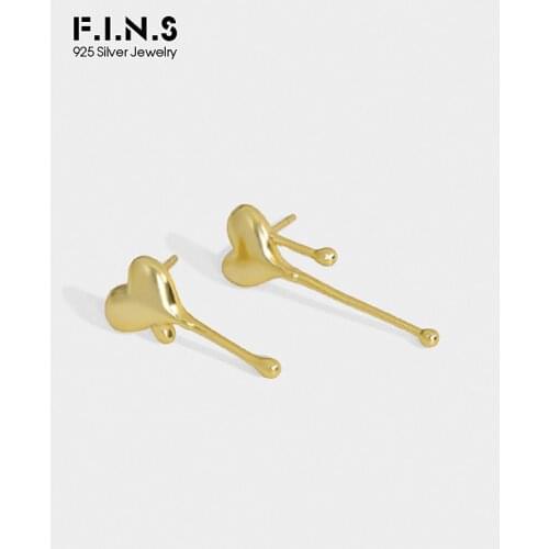 F.I.N.S Korean Fashion Asymmetric Love Heart-Shaped S925 Sterling Silver Stud Earrings Unique Silver 925 Jewelry Prevent Allergy