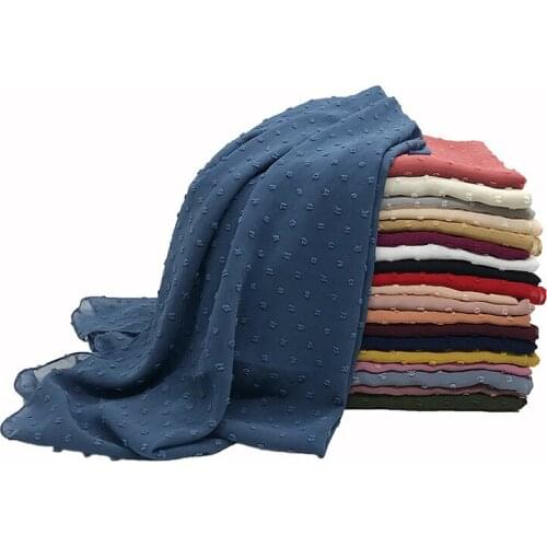 Islamic Women Solid Color Chiffon Tassels Pom-Pom Fashion Multi-Color Long Scarf Shawl