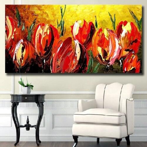 TBM ART Textured Red Color Rose Flower Wall Art for Living Room Hand-painted Modern Abstract Oil Painting on Canvas Gift JYJ070