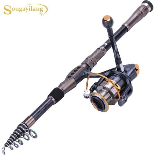 Sougayilang 1.8-3.6m Telescopic Spinning Fishing Combo UltraLight Carbon Fiber Surf Rod and 13+1BB Reel for Saltwater Freshwater