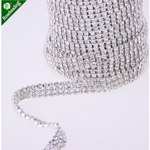 Triplex row Silver Base SS12 Clear Crystal Rhinestone Intensive DIY Beauty Accessory Sew On Rhinestone Chain,rhinestone trim