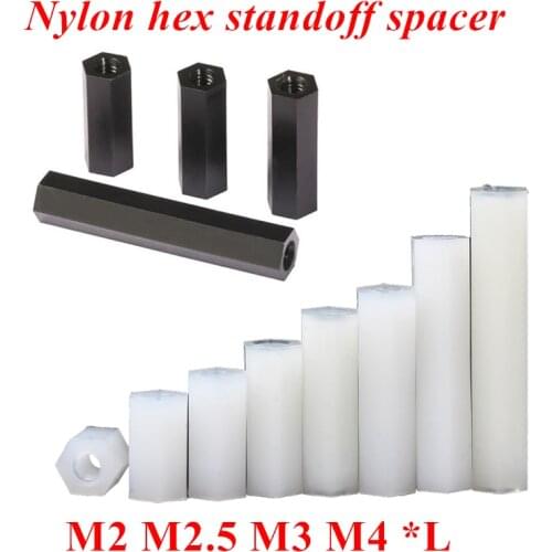 50Pcs/lot Black White Nylon Standoff M2 M2.5 M3 M4 Female to female nylon plastic spacer long hex nut
