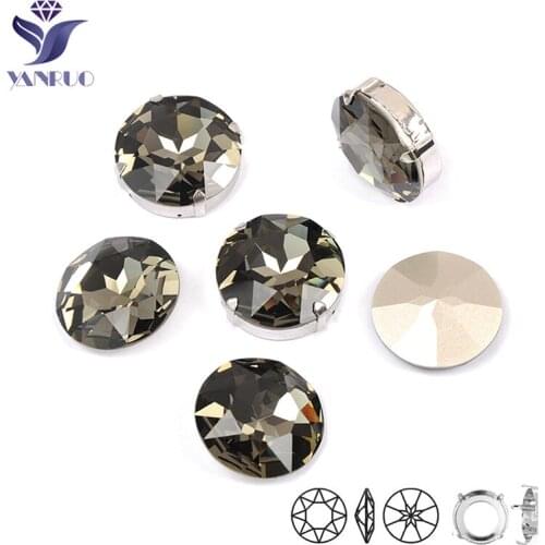 YANRUO 1201 Rivoli 27mm Black Diamonds Sewing Rhinestone Stones And Crystal Pointback Crystal Glass Sew On Round Diamond Clothes