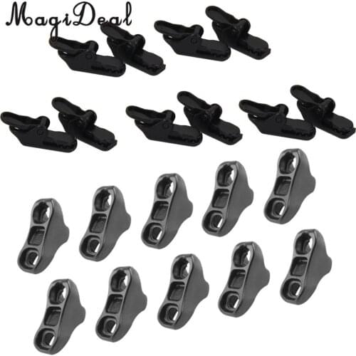 10pcs Awning Clamp Tarp Clips Snap Hangers Tent Tighten Clasp +10 pcs Rope Tensioner Guyline Runner for Camping Hiking Accessory