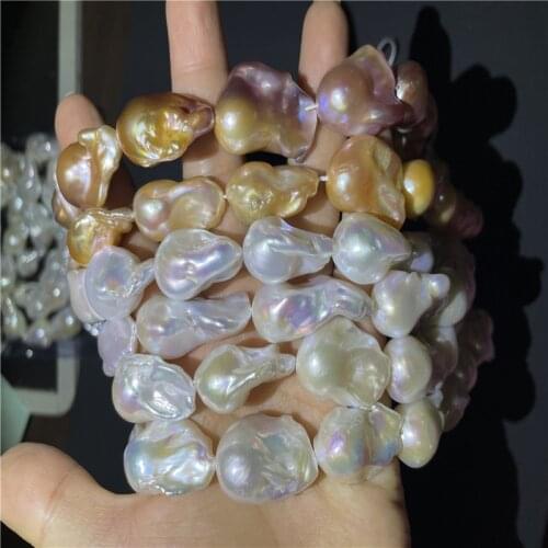 3A hot selling quality irregular baroque pearls10mm -16mm white /pink /purple color zhuji cultivation freshwater pearls strands