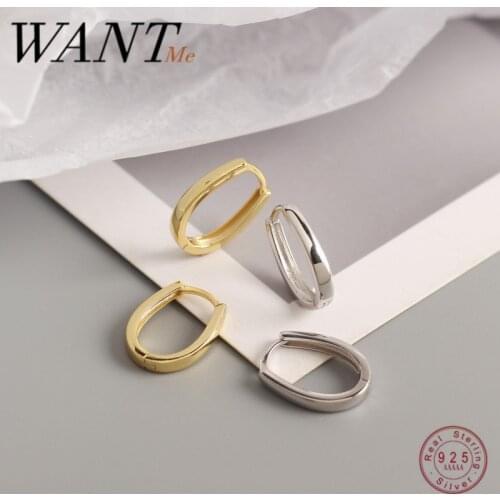WANTME Minimalist Real 925 Sterling Silver Geometric Thick Oval Hoop Earrings for Women Punk Hip Hop Fashion Jewelry Accessories