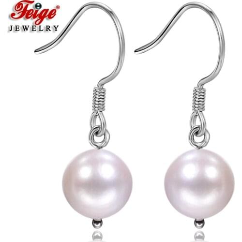 Simple 925 Sterling Silver Natural Freshwater Cultured Pearl Drop Earrings for Womens Fashion Jewelry Gifts Wholesale FEIGE