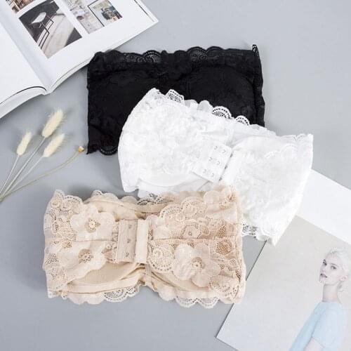 Lace Tube Top Womens Sexy Bra Push Up Bralette Female Strapless Seamless Wrap Top Chest Plus Size Padded Three Hook Underwear