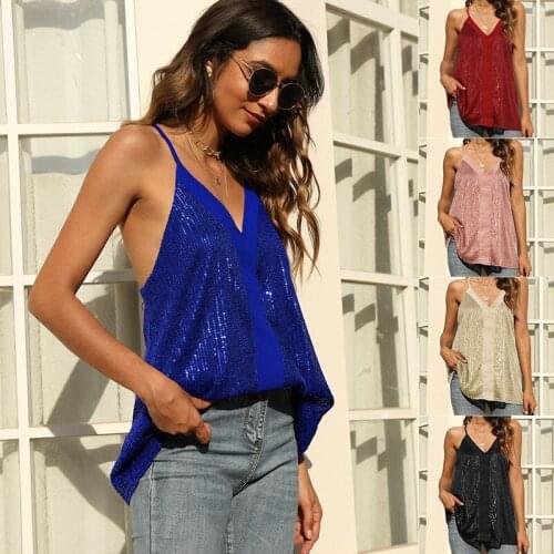 2021 European and American Sexy Sling Bottoming Vest Women Wear Sequins Loose Camisole Top with Lining Tops for Women Tank Top