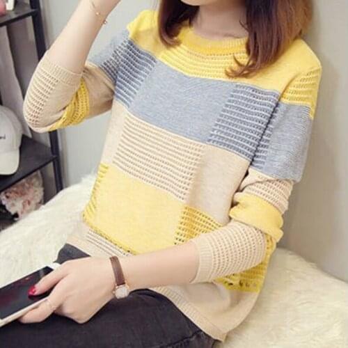 Women Patchwork Jumper Knitted Long Sleeve Chunky Sweaters Tops Pullover Casual