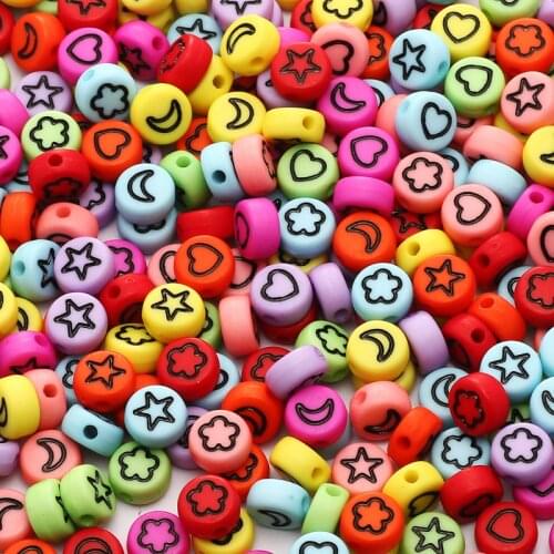 100pcs 7*4mm Mixed Star Moon Flower Heart Acrylic Beads Round Flat Letter Spacer Beads For Jewelry Making Diy Bracelet Necklace