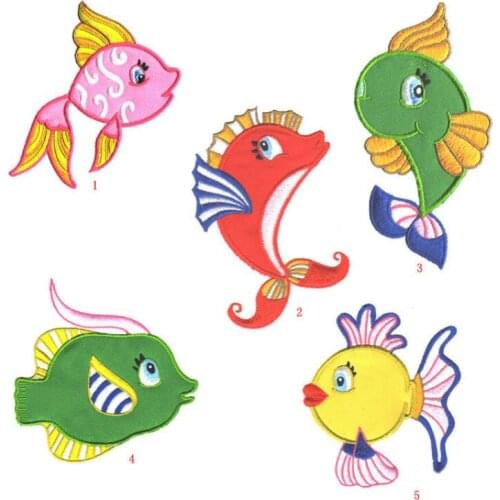 10pcs/lot Goldfish Embroidery Patches Backpack Kids Clothing Decoration Accessories Diy Iron Heat Transfer Applique