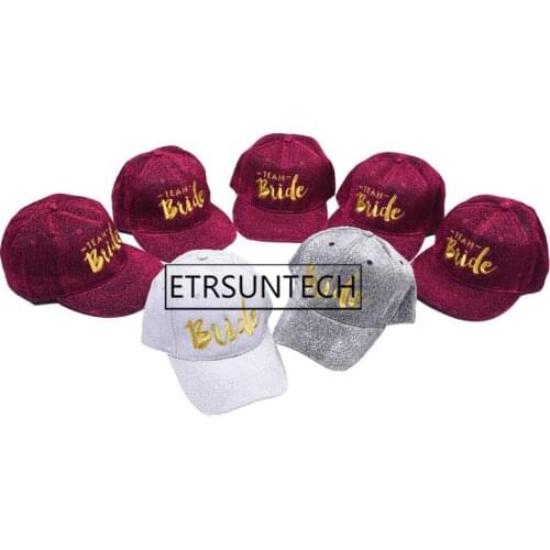50pcs Adjustable Hip Hop Snapback Peak Hat Baseball Cap Women Summer Gold Letters Team Bride Embroidered Glitter Cloth