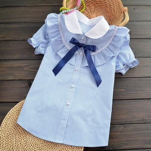 Stripe Girls Blouses for Baby Kids Preppy Style Casual Cotton Tops Children Clothes School Uniform 6 8 10 12 Years Vestidos