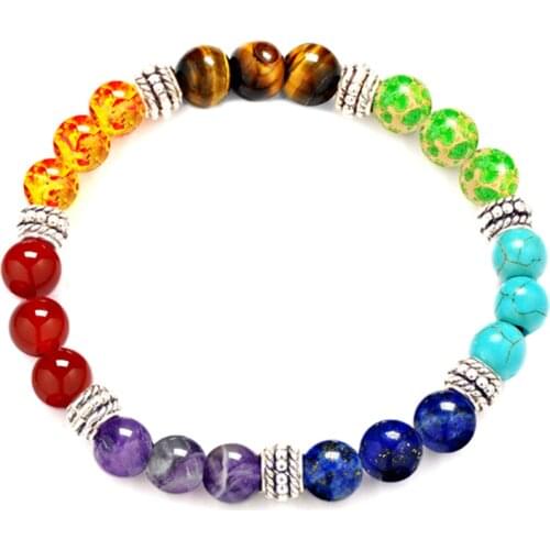 Natural Stone Amethyst Agate Tiger Stone Bead Bracelet CHAKRA Seven Chakra Yoga Energy Stone Bracelet