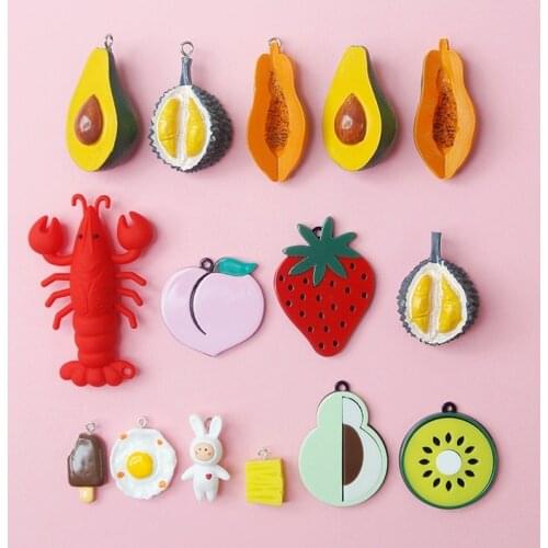 Diy Fruit Keychain Accessories Lobster Strawberry Kiwi Papaya Durian Handmade Pendant Accessories Simulation Materials Wholesale