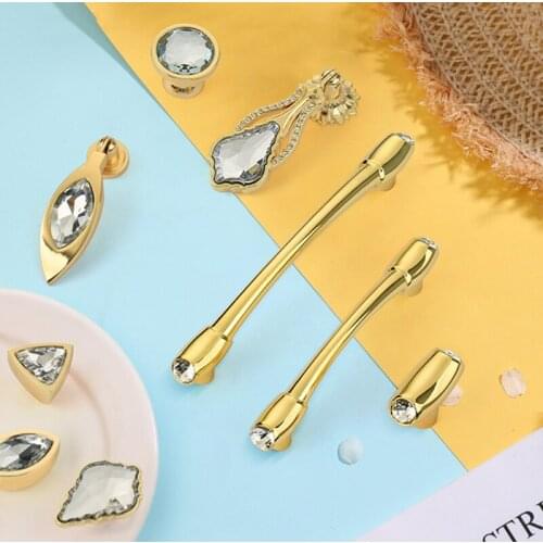 Diamond Furniture Cabinet Drawer Door Pull Handle Gold Luxury Kitchen Cupboard Wardrobe Nordic Instagram Solid Dresser Knob