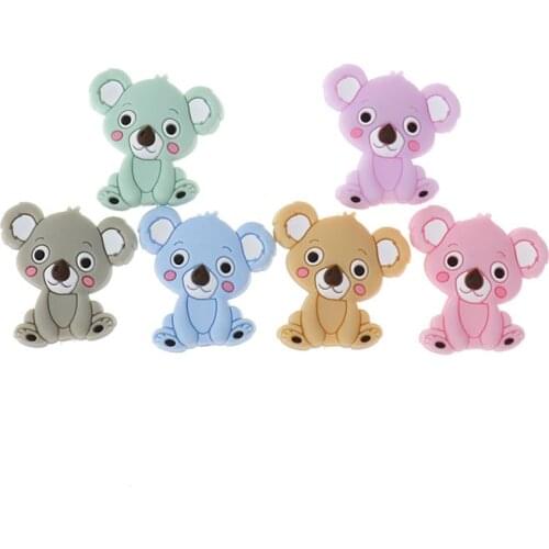 50pcs Cute Koala Silicone Baby Teether Beads Mini Animal Bpa Free Babies Teething Necklace Accessories Infant Pacifier Chain DIY