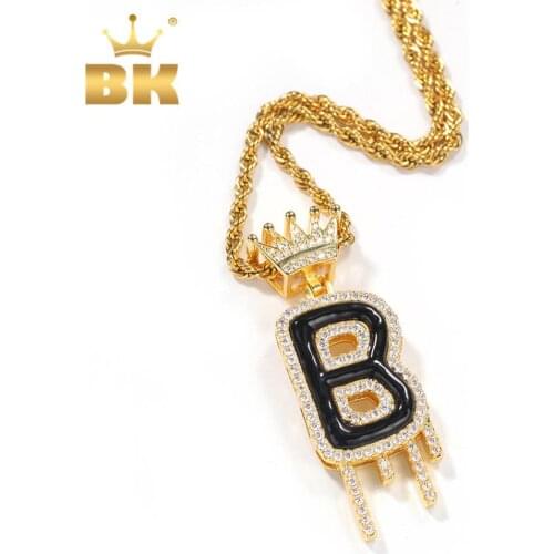 THE BLING KING Crown Water Drip Oil Bubbles Initial Letter Pendant Necklace Cubic Zirconia Males Jewelry Punk New Single Word