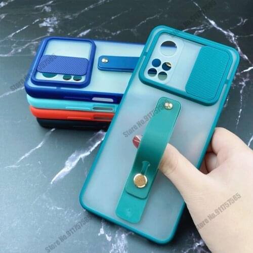 Slide Camera Lens Protection Case For Xiaomi 10T Lite POCO F3 X3 NFC Case Wristband Stand Clear Cover For Redmi Note 10 Pro K40