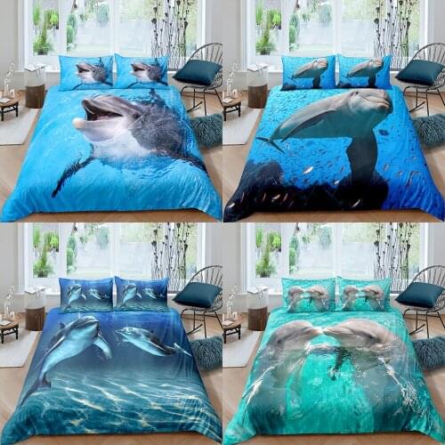 Home Textiles Luxury 3D Dolphin Duvet Cover Set Pillowcase 2/3 Pcs Kids Bedding Set AU/EU/UK/US Queen and King Size Bedding