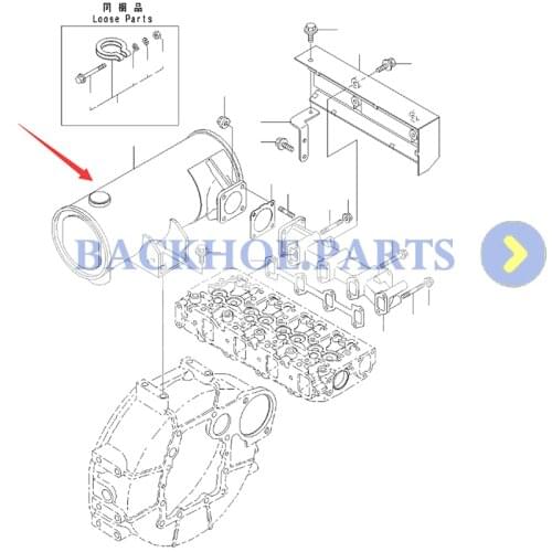 Muffler Silencer YM129642-13510 for Komatsu Excavator PC40MR-2 PC50MR-2 PC45MR-3 PC55MR-3 Engine 4D88E