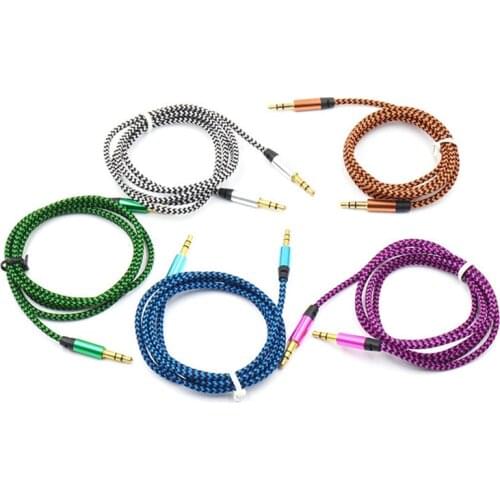 Cable Gold Plug line Cord For Iphone 7 Xiaomi speaker 1m Nylon Aux Cable 3.5mm to 3.5 mm Male to Male Jack Accessories