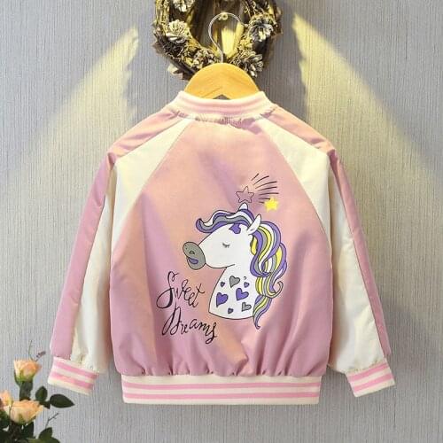 Pink Unicorn Girls Jacket Spring Autumn Fashion Hooded Boys Coat Zipper Children Windbreaker Birthday Present Kids Clothes 2-10Y