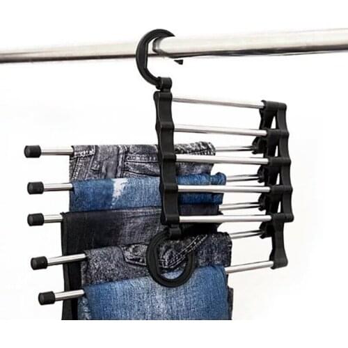 Magic Closet Organizer Space Saving Multi Function Metal Storage Hanger Rack With 5 In 1 Clothes Rack Towel Hooks Pants Hangers
