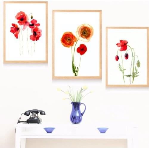 Poppy Flower Watercolor Canvas Art Print Painting Poster Wall Pictures For Living Room Home Decorative Bedroom Decor No Frame