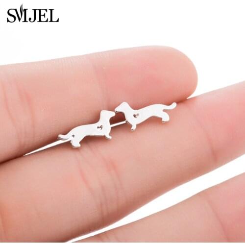 SMJEL Tiny Cute Dog Earrings for Women Accessories Love Heart Dachshunds Dog Animal Stud Earrings Children Jewelry brincos