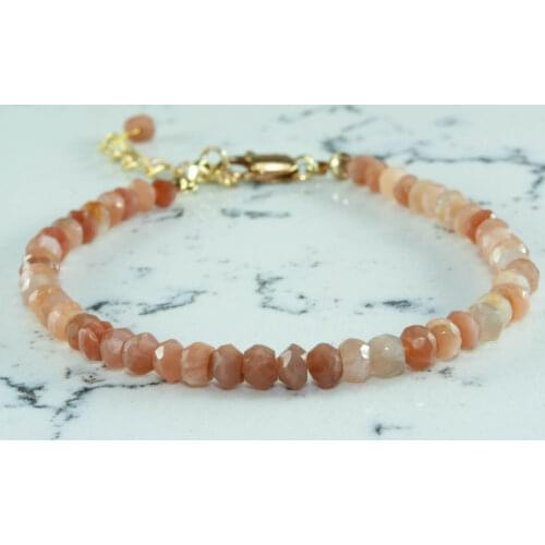 Tiny Moonstone Bracelet, Brown Gemstone bead 14K Gold Filled Jewelry for Women Hand Made in TURKEY