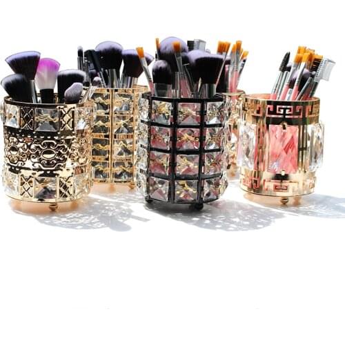 High Quality Metal Makeup Brush Storage Tube Eyebrow Pencil Makeup Organizer Bead Crystal Jewelry Storage Box