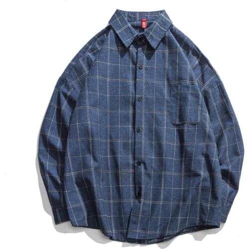 Fashions Button Up Shirt Couple Black Harajuku Clothing Men Oversized Cotton Plaid Shirt Long Sleeve 2021 Mens Korean