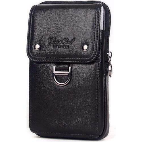 Men Genuine Leather Waist Pack Zipper Wallet Cell/Mobile Phone Pocket Cigarette Case Bag Cross Body Male Fanny Money Bags