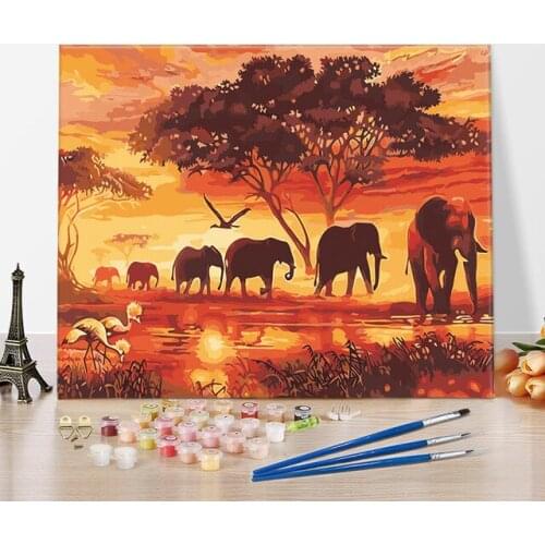 Sunset Elephants Paint By Numbers Coloring Hand Painted Home Decor Kits Drawing Canvas DIY Oil Painting Pictures By Numbers