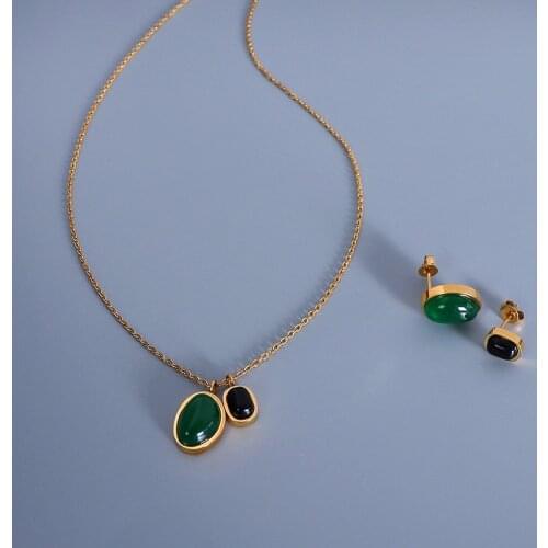 YAONUAN Fine Jewelry Sets For Women 18K Gold Plated Necklace Green/Black Agate Irregular Pendant Trendy Dinner Party Accessories