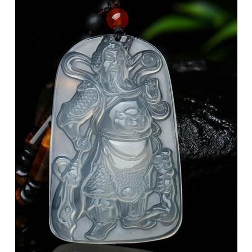 Natural carved agate Jade GUANGONG pendant luck amulet green pendant with necklace