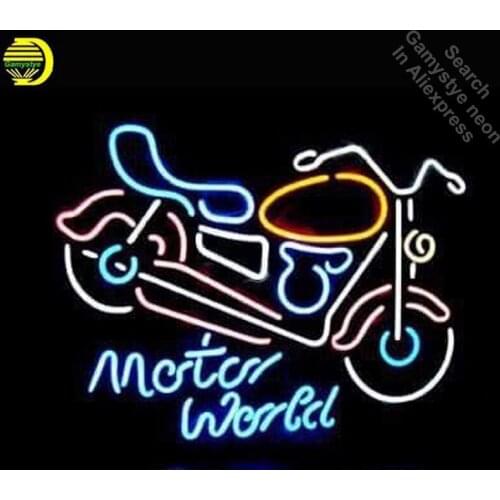 Neon Sign for Motorcycle Motor World Neon Bulb sign Business Display Handmade neon signboard Beer Bar Pub Light with metal frame