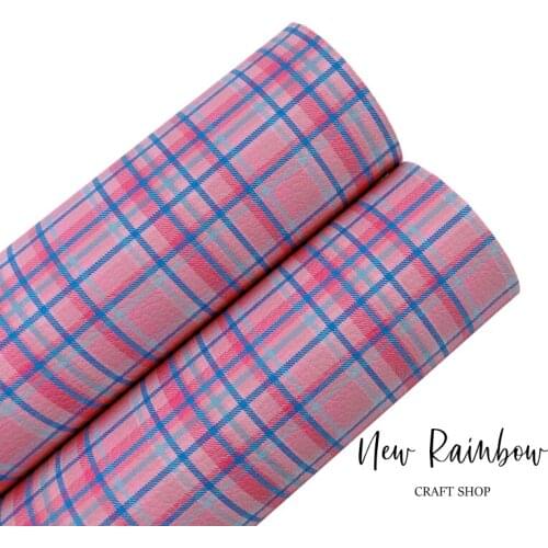 New Rainbow 22x30cm/A4 Pink British Plaid pattern print pu faux leather sheets nice for bow making or DIY handmade crafts