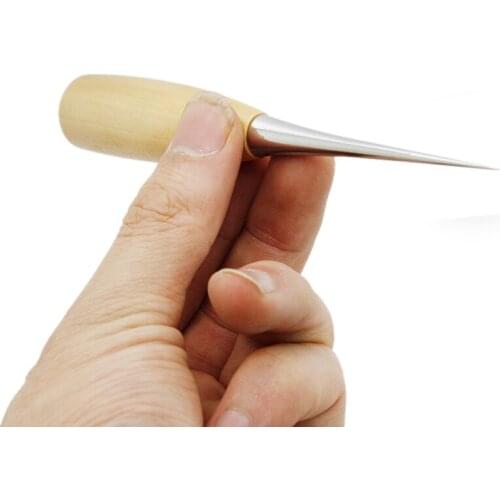 New 12cm Wooden Handle DIY Manual Leather Tools Patchwork Leather Wood Handle Awl Stitching Sewing Tool Hole Punching Craft Tool